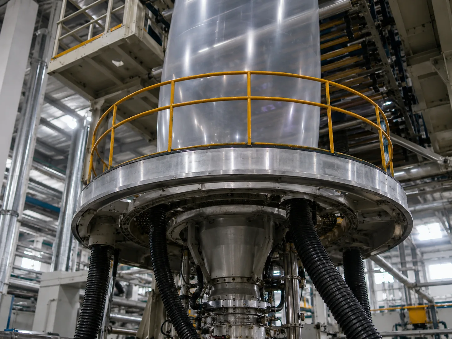 Film extrusion and bubble forming at the die head