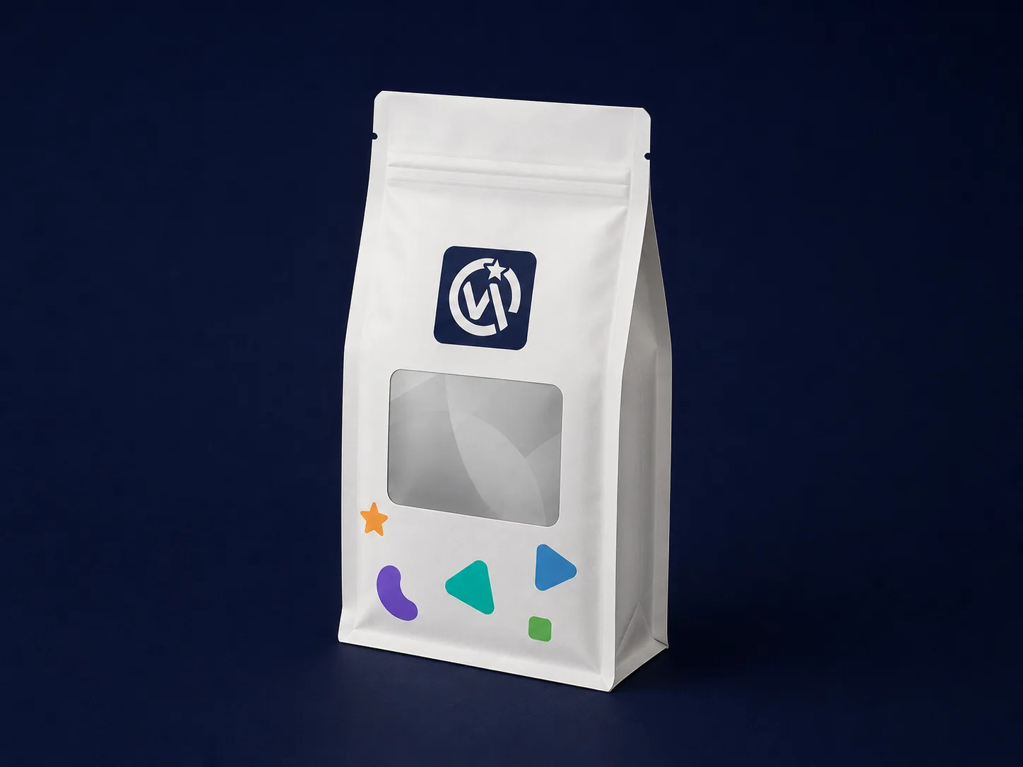 Flat Bottom with Window — Die-cut or clear-panel window lets consumers see product inside