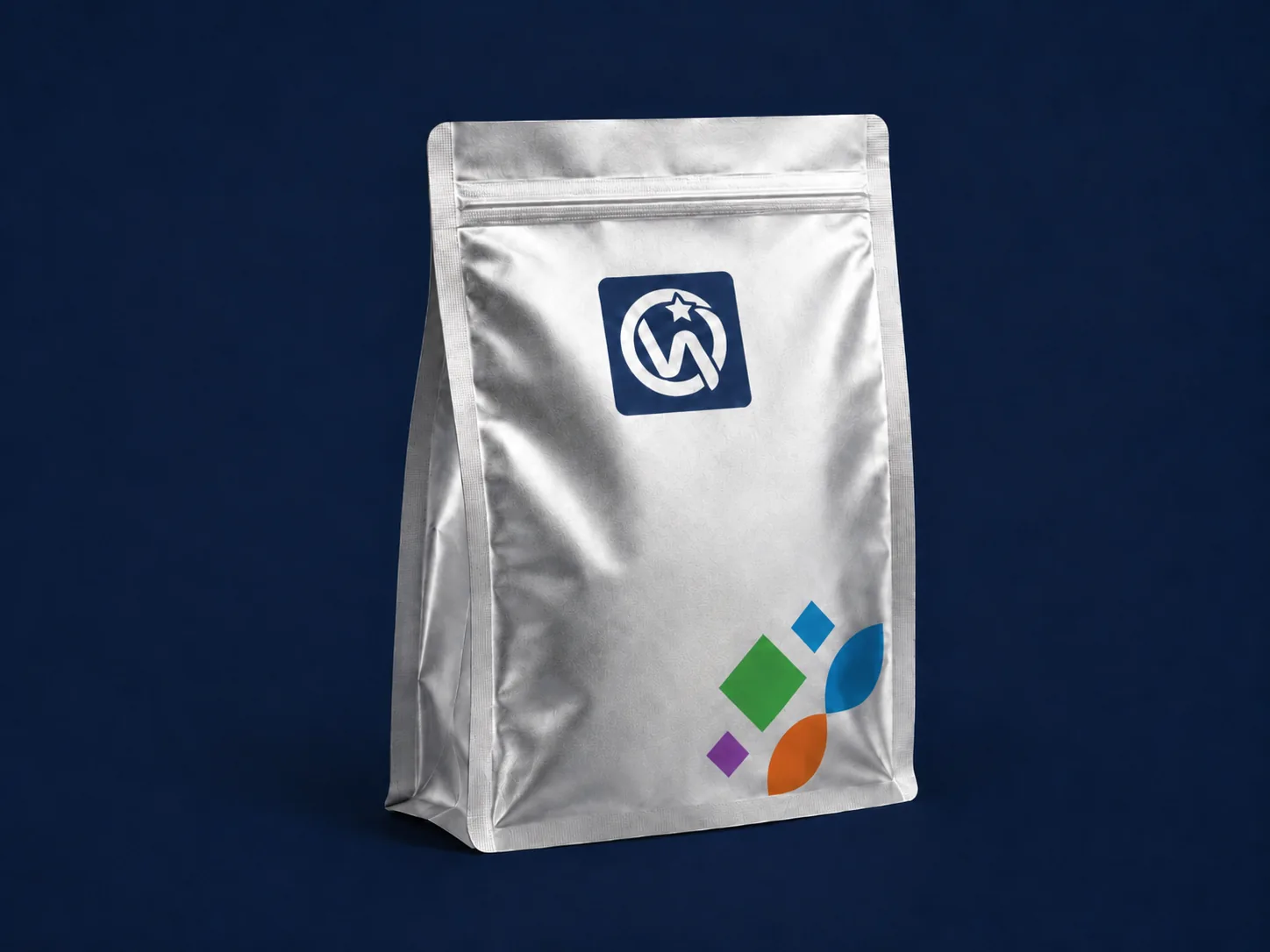 Mylar / Foil Finish Variant — Full mylar foil finish on a stand up pouch structure for maximum barrier and shine