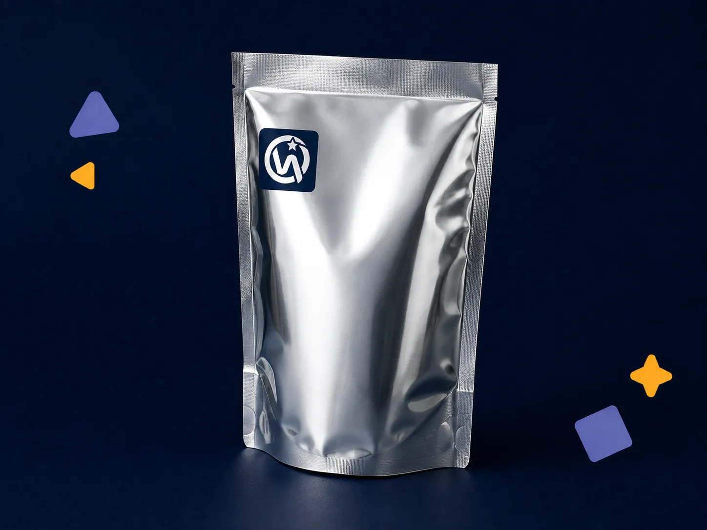 Aluminized — aluminized mirror finish on a stand up pouch