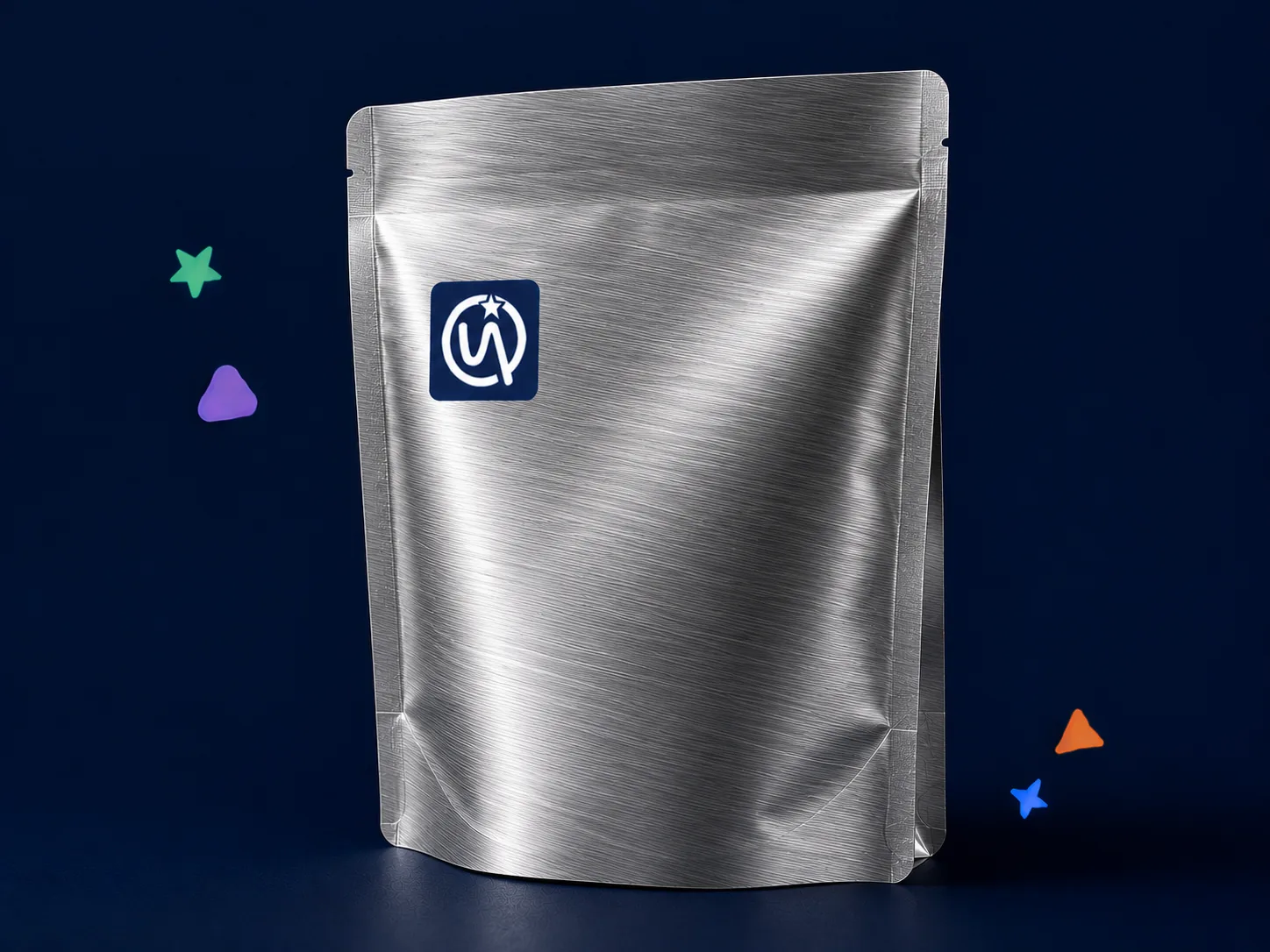Brushed — brushed metal finish on a stand up pouch