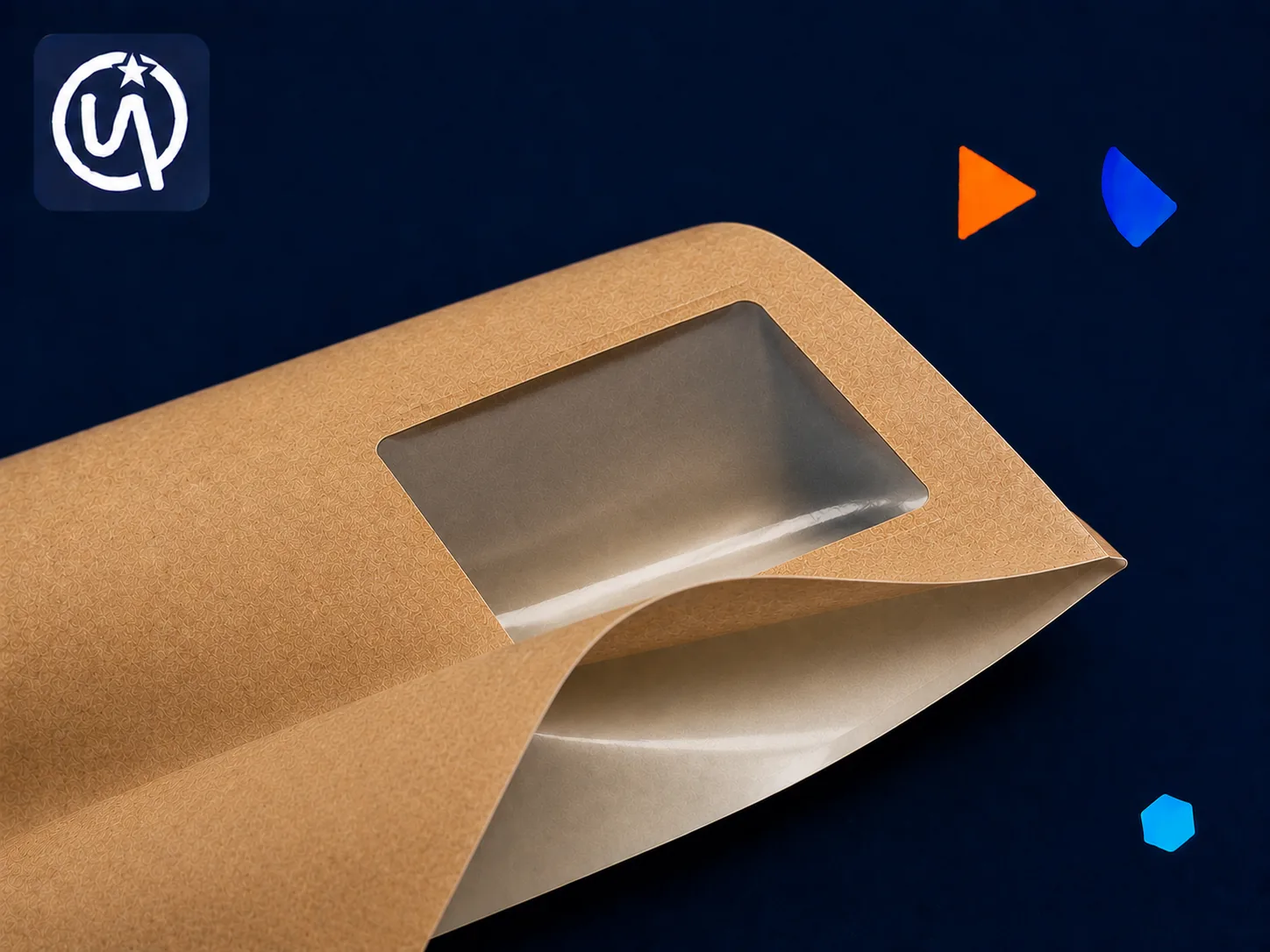 Kraft + Window Film — Clear panel window on kraft outer — consumer can see product inside