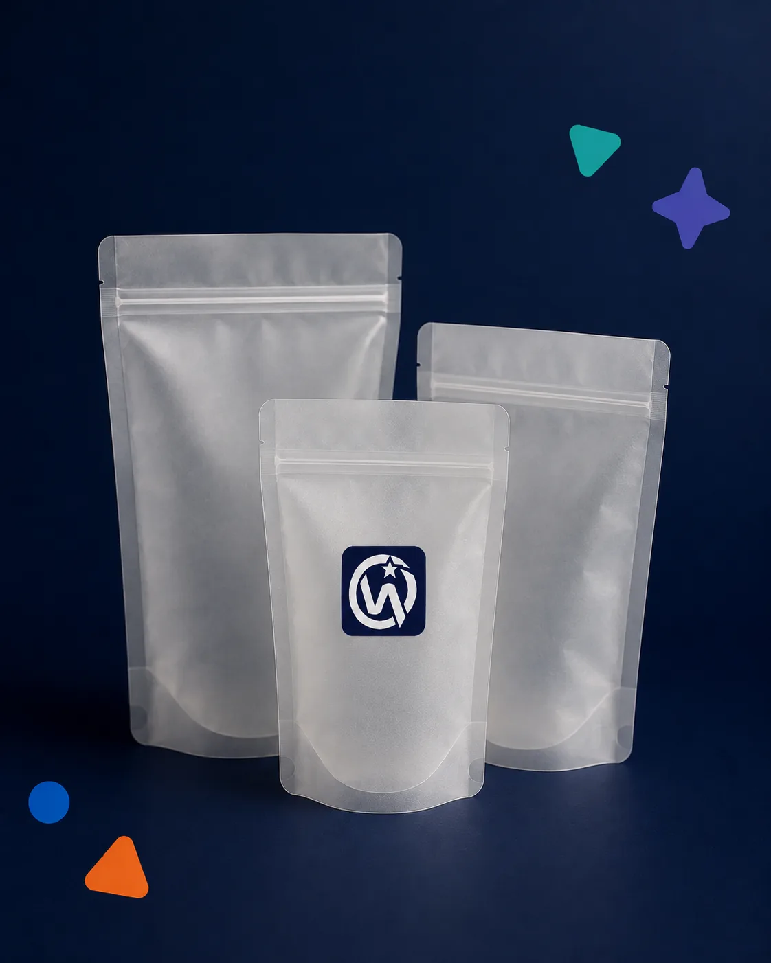 PCR Recycled Content Pouches — 30% PCR PE Film · Verified Recycled Content (grs certified · recyclass · apr compliant)